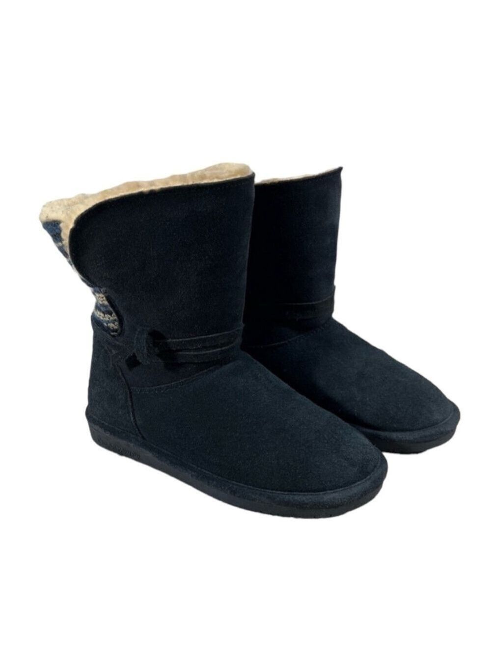 BEARPAW Women's Suede Sheepskin Boots Size 6 Outdoor Black